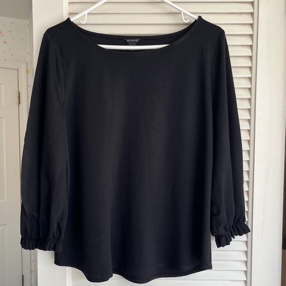 Ann Taylor Minimalist Black Bateau Neck Dressy Blouse Size L - Picture 7 of 7
